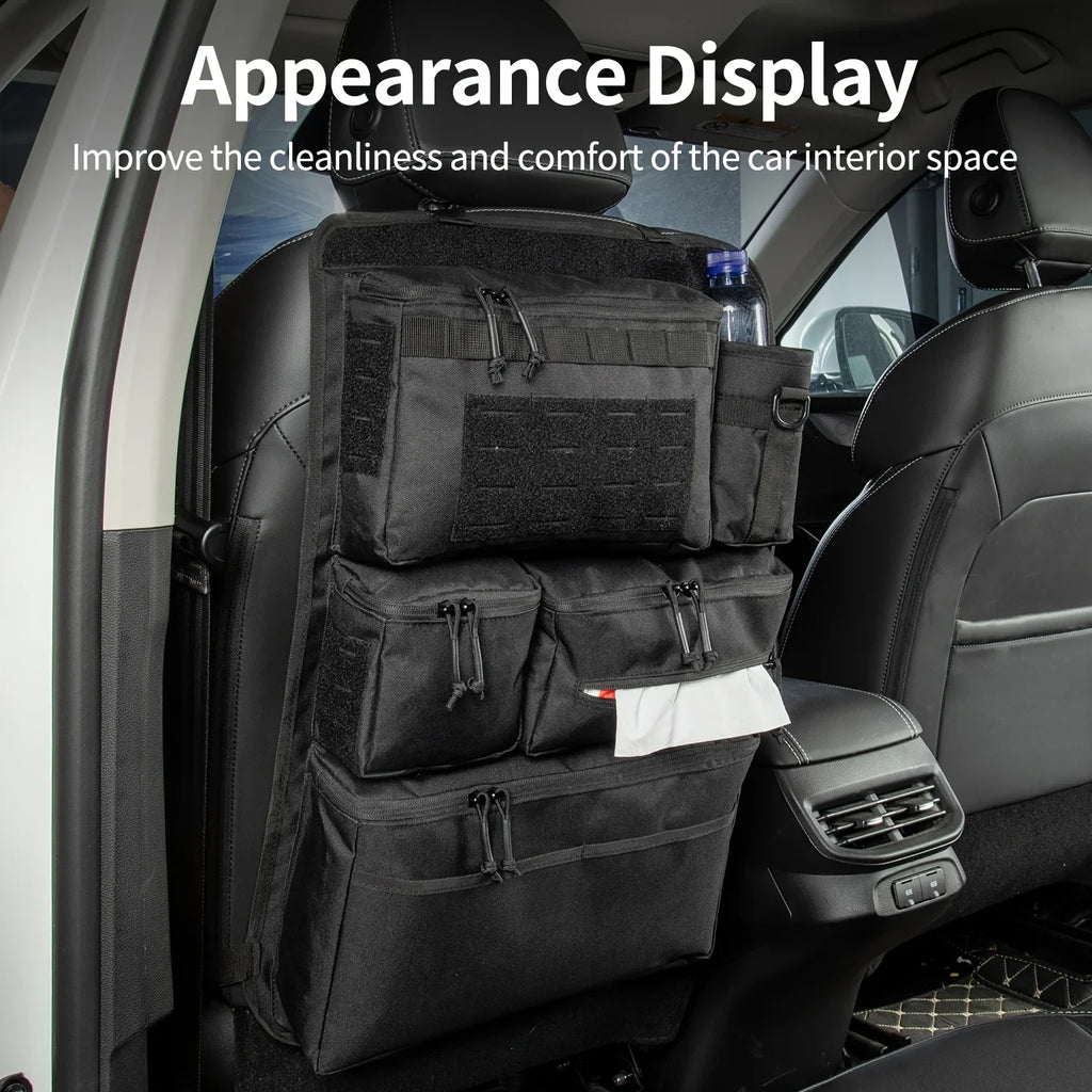 Multifunctional luggage organizer and storage bag, tactical storage bag for car rear seats, hanging rear seat bag