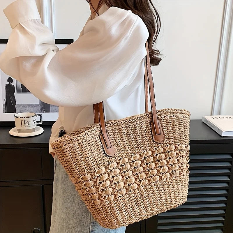 Braided Straw Tote Bag Large Capacity, Vacation Ready, Daily Shopping Companion for Women Perfect for Beach, Casual Fashion