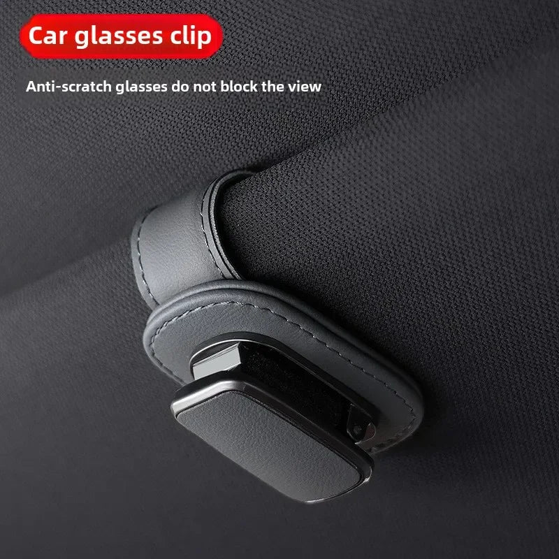 Universal Car Sunglasses Holder Car Metal Leather Clip Card Ticket Holder Auto Sun Visor Glasses Box Decoration Accessories