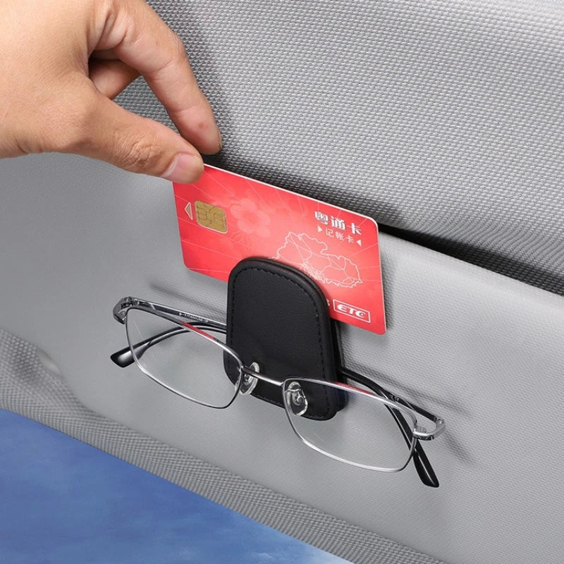 Sunglasses Holder for Car Sun Visor Leather Eyeglass Holder Ticket Card Clip Magnetic Car Glasses Holder Car Visor Accessories