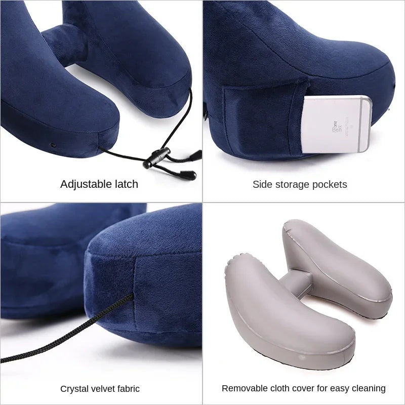 Neck Pillow Travel U-shaped Inflatable H Shape  Multitool Hooded Nap Pillow Outdoor Car Long-Distance Aircraft Neck Pillow