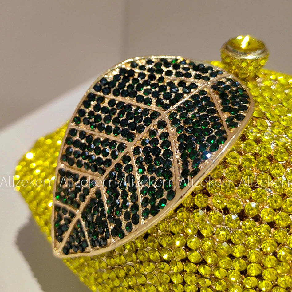 Alizekerr Lemon Shaped Diamond Evening Bags Women Gorgeous Unique Bling Rhinestone Metallic Purses And Handbags Wedding Party