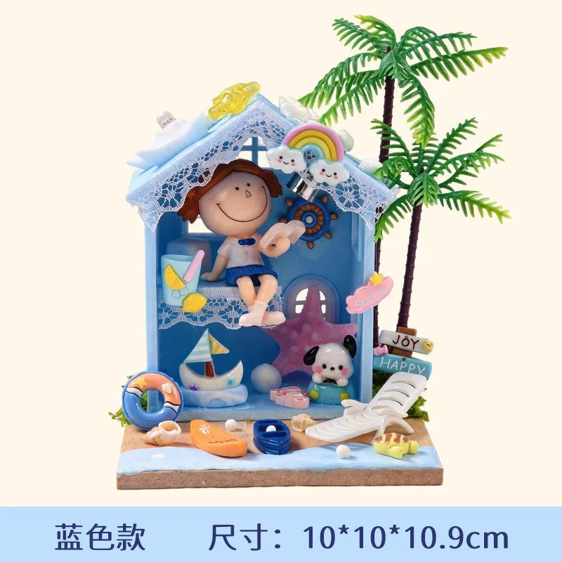 Kawaii Fairy House Craft Kit with LED Lights DIY Miniature Scene 3D Assembly Craft Model for Shelf Decor Christmas Birthday Gift