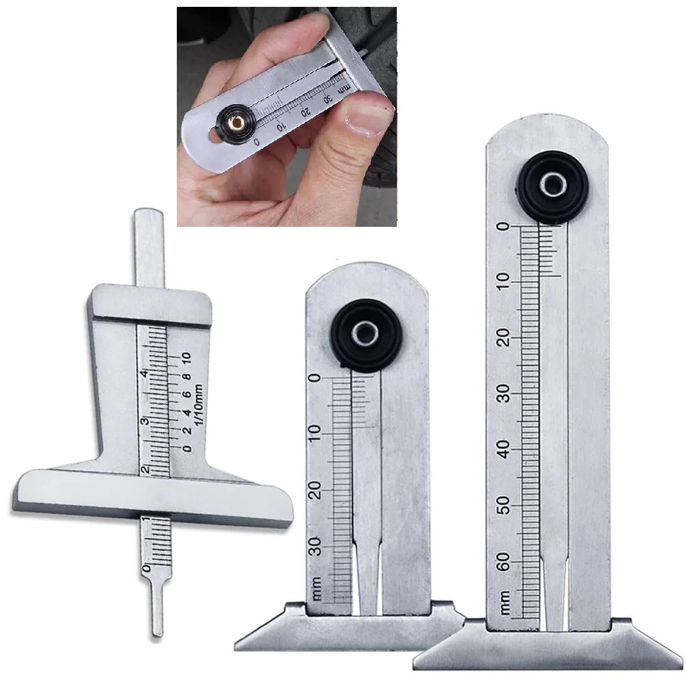 1 PC Vernier Depth Gauge Car Tyre Tire Tread Depth Gauge Meter Ruler Caliper Stainless Steel Measure Tool Accessories