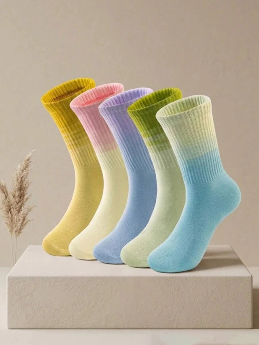 1 pair of women's gradient yoga socks, skipping rope sports socks, indoor non slip floor socks, and mid length socks