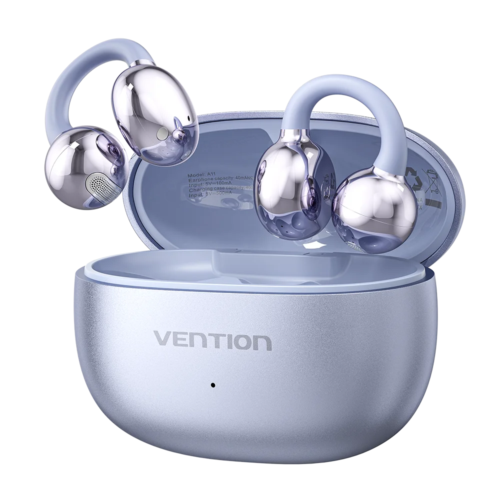 Vention ClipBuds Open-Ear Wireless Headphones Bluetooth 6.0 with 4 Mic Clear Call, Earbuds Clip on Earphones 25H Playtime