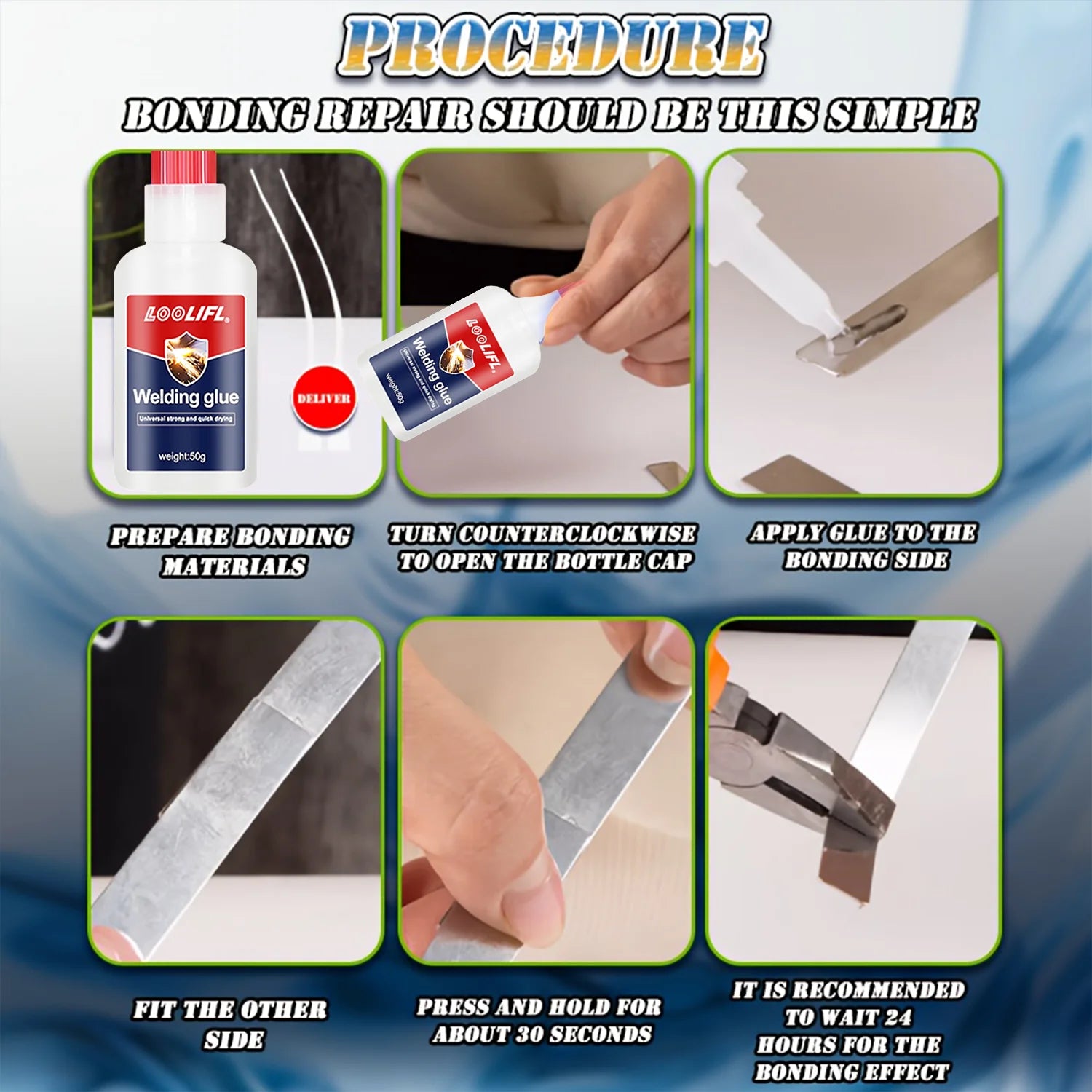 LOOLIFL 7PCS 50ml Super glue High Strength Quick-drying Cyanoacrylate Adhesive for leather, rubber, wood, Metal Liquid glue 20g