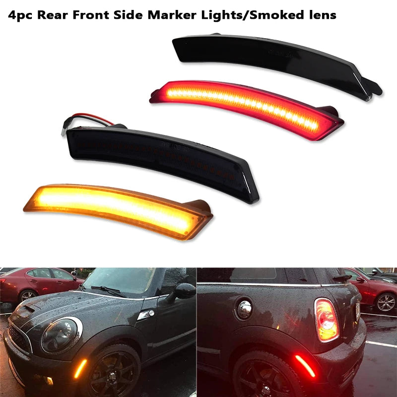 For Mini Cooper R55 R56 R57 R58 R59 R60 R61 Smoked Lens LED Side Marker Lamp Amber Front Red Rear Side Fender Lights