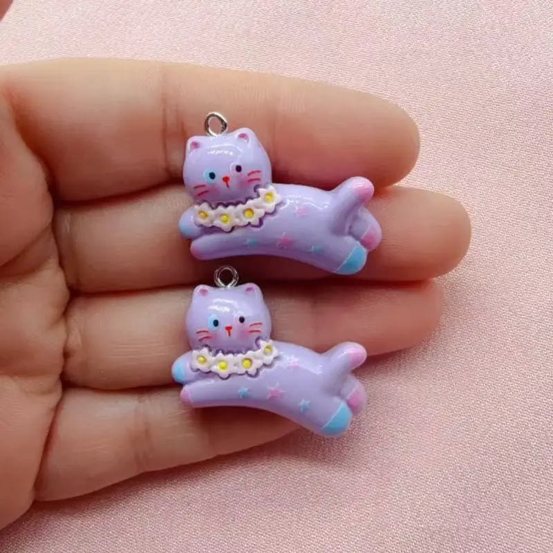 10pcs cartoon DIY resin accessories accessories, cat cream rubber hair clip, phone case, shoe buckle, keychain pendant