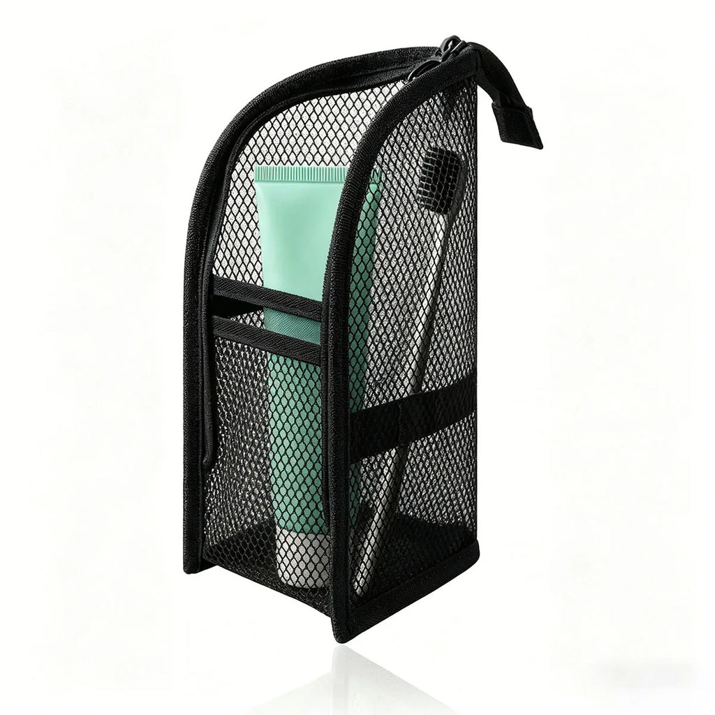 Large Capacity PVC Cosmetic Bag Waterproof Space Saving Toothbrush Toiletry Pouch Zipper Closure Vertical Design