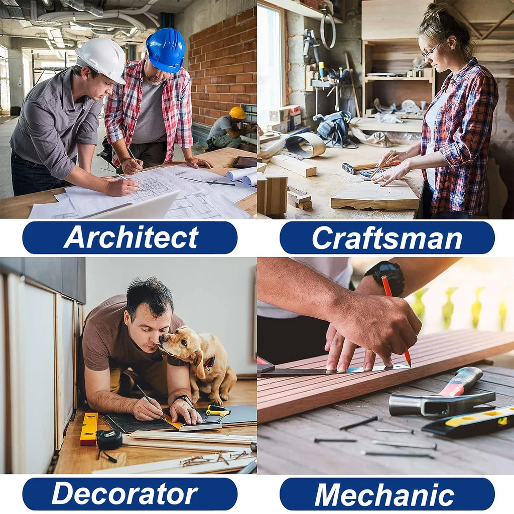 Multi-Function Angle Measure Woodworker Edge Ruler with Adjustable Protractor Angle Finder Stainless Steel Carpenter Mark Rule