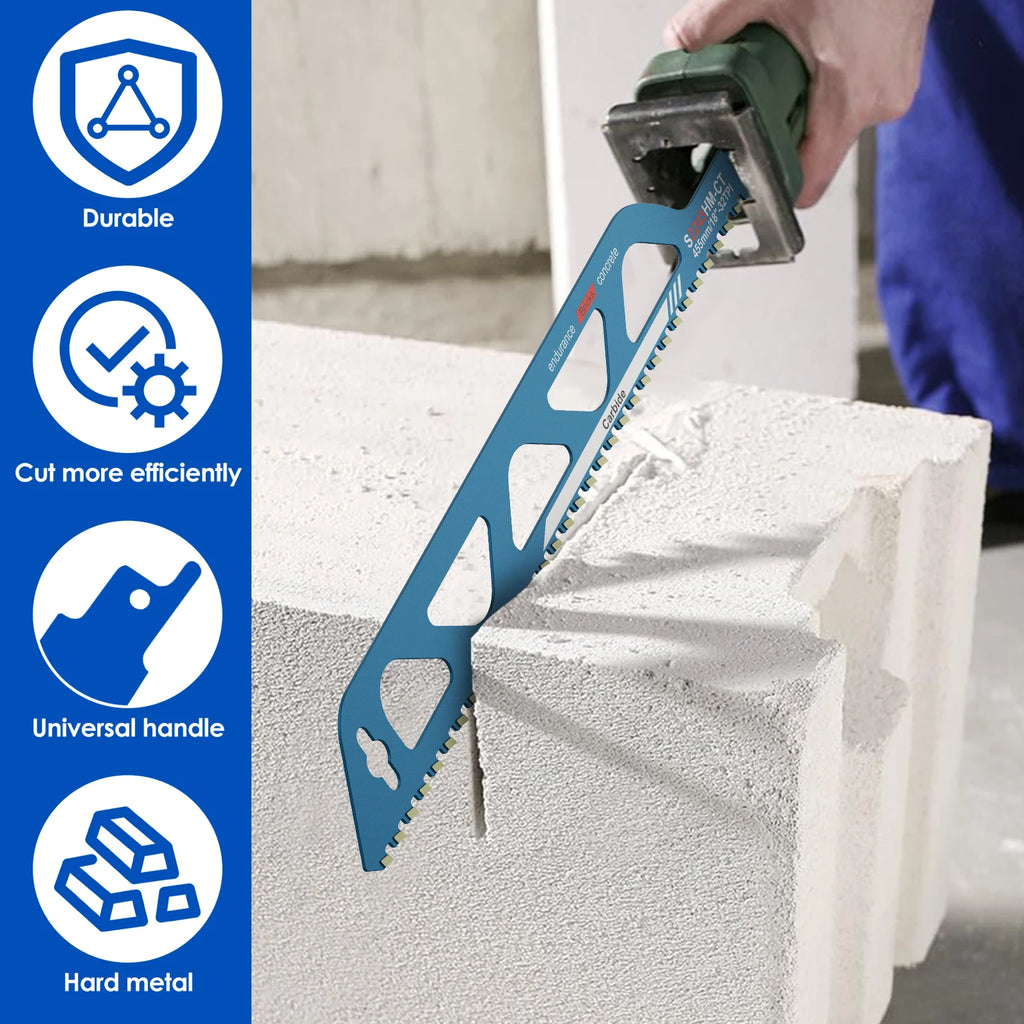 Reciprocating Saw Blade 10/12/18/20inch Carbide Sawzall Blades for Cutting Aerated Concrete, Concrete Block, Brick, Hand Tools