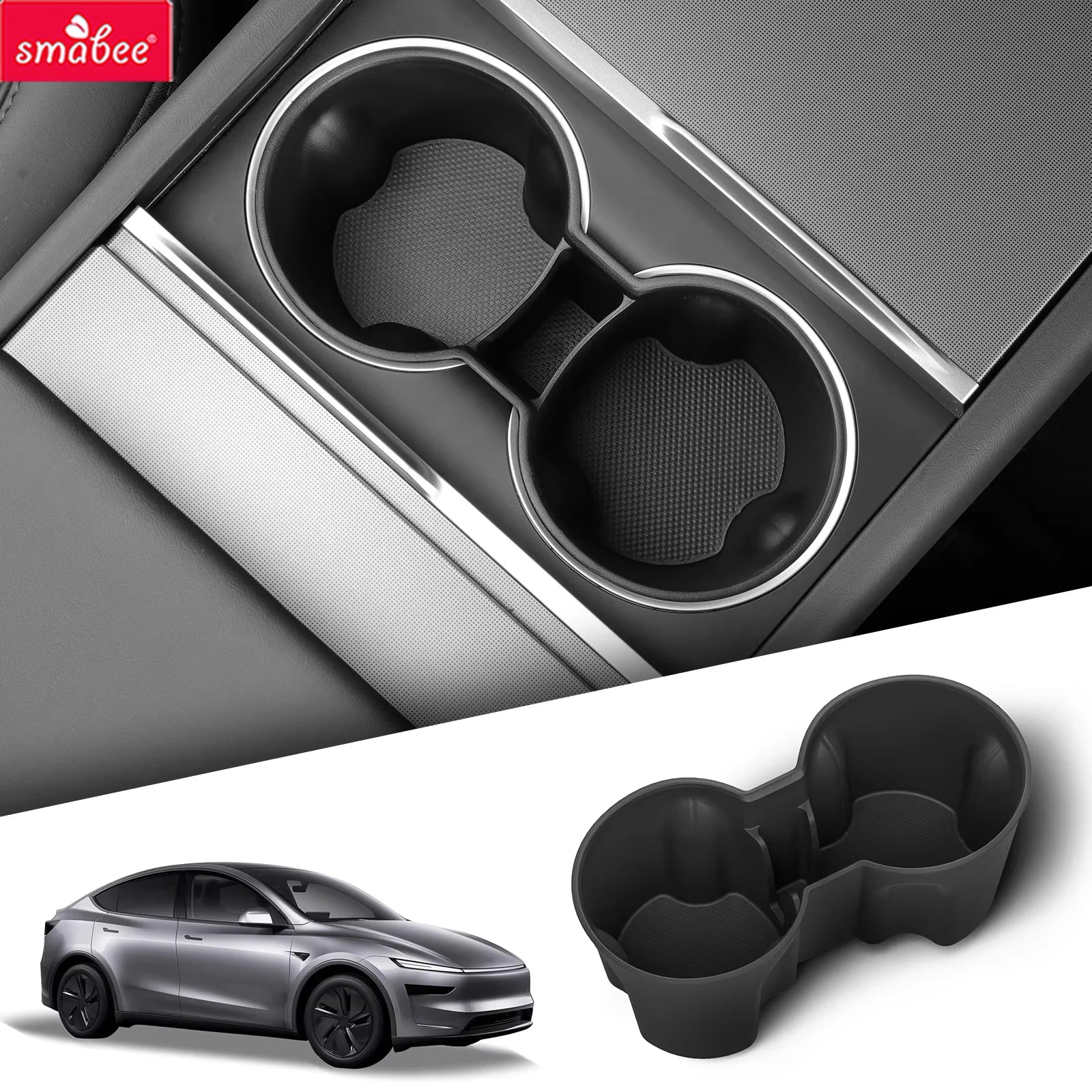 Smabee for Tesla Model Y Juniper Launch/Standard RWD/YL 2025 2026 Car Central Console Water Cup Holder TPE Cup Box Tidying﻿