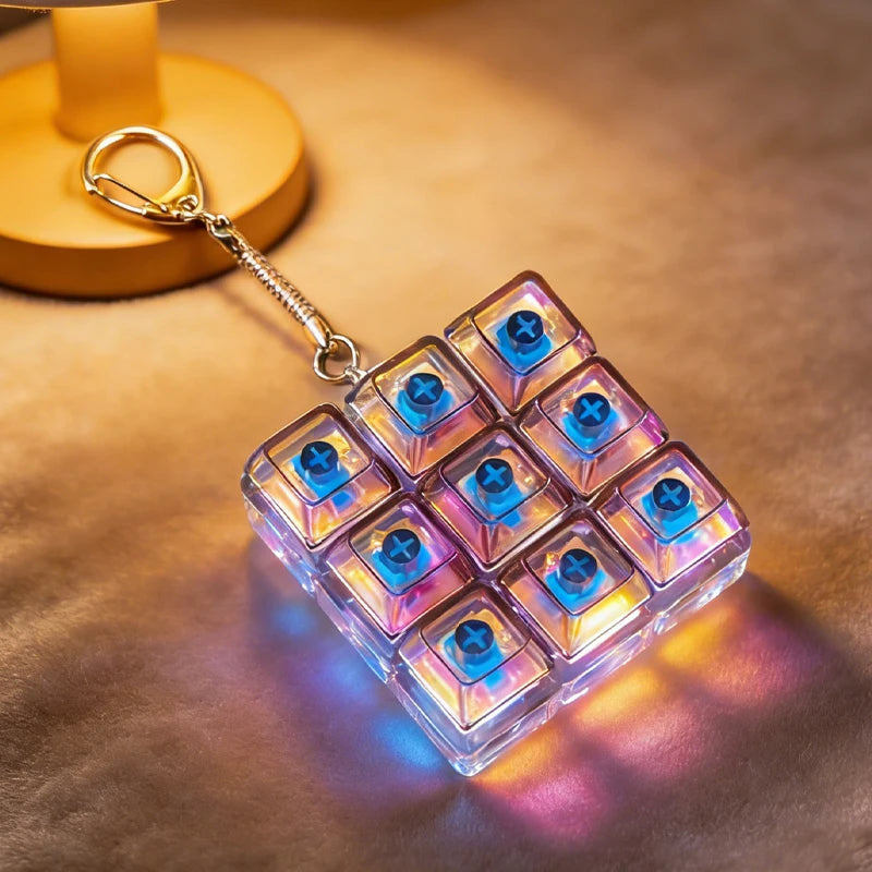  NEW Multi-choice Light Up Keyboard Keychain Crystal Clicker Fidget Toy Stress Relief Sensory Toy Portable Car Desk Decor Gift