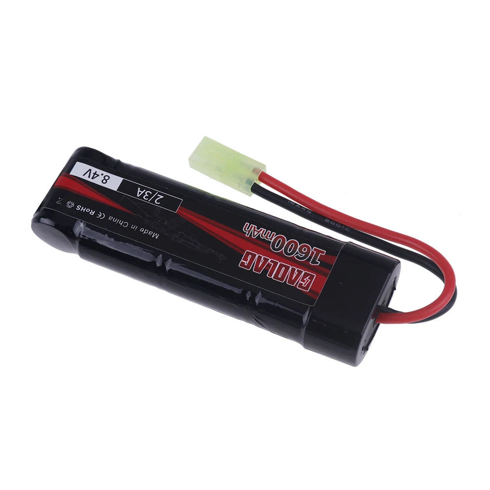Airsoft Battery 7S 2/3A 8.4V 1600mAh NiMH Flat Battery Pack with Mini Tamiya Connector for MP5, Scar, M249, M240B, M60 Guns