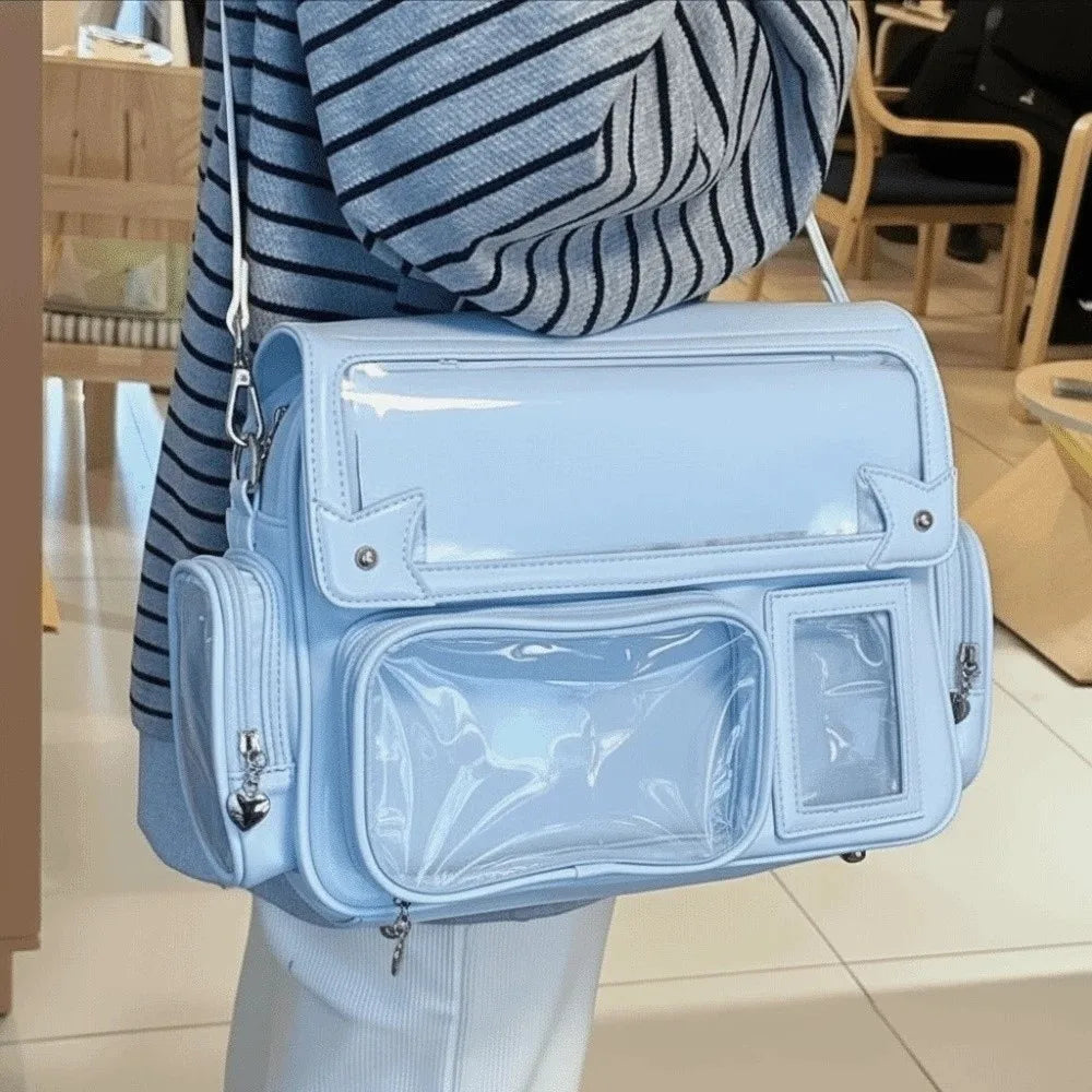Transparent Convertible Ita Backpack PU Leather Solid Color Kawaii Uniform Bag Ita Japanese Style Waterproof