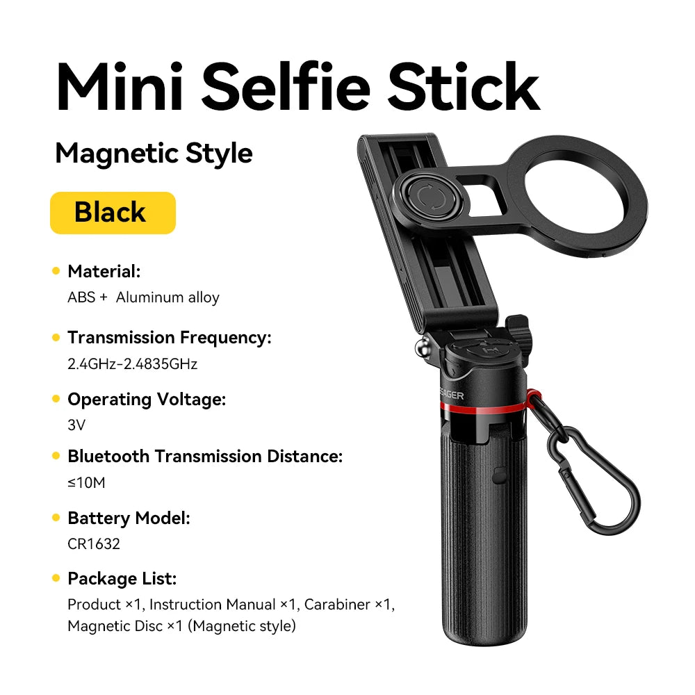 Essager 4-in-1 Multifunctional Magnetic  mini Selfie Stick with 360°Rotation Wireless Bluetooth Control Magnetic Clamp-on Holder