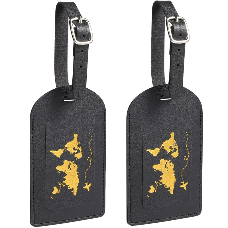 2pcs Leather Luggage Tag, Baggage Address Tags with Adjustable Strap Luggage Labels Privacy Protection Suitcase Tags
