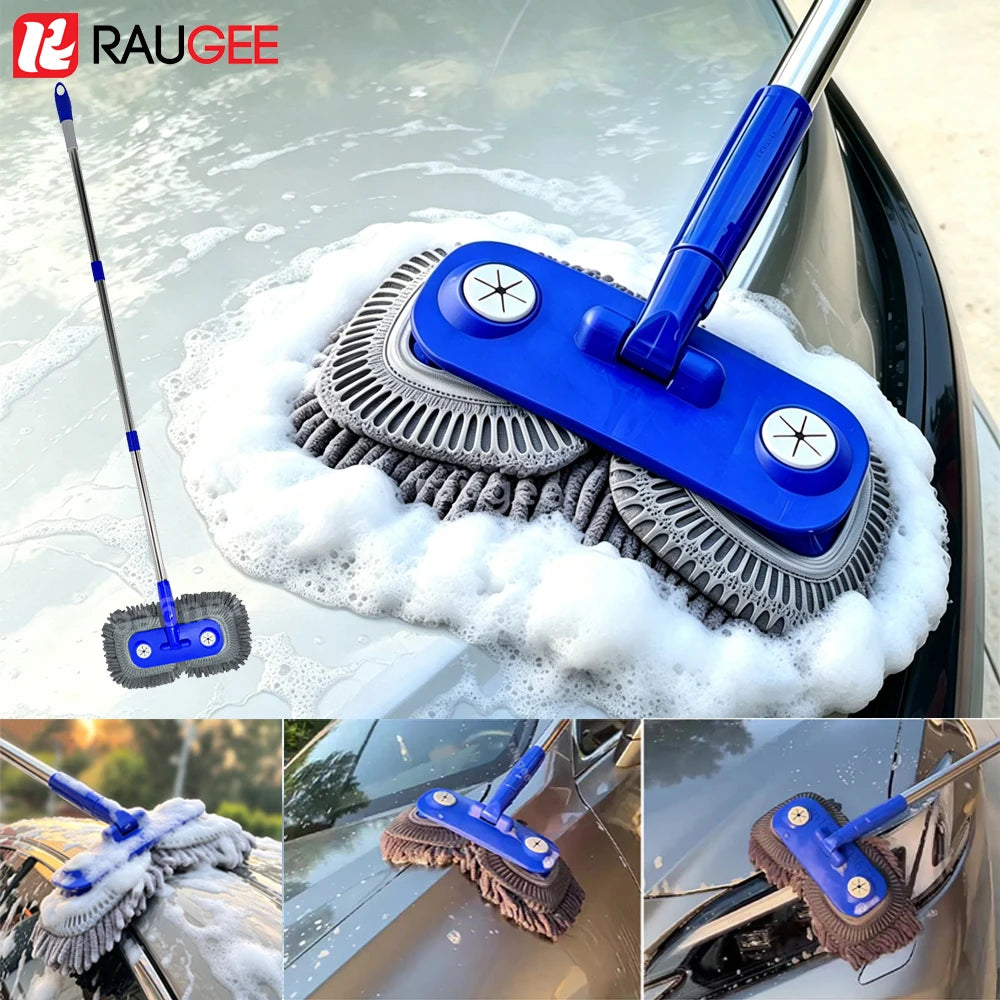 Dual-head Car Cleaning Mop Telescoping Long Handle Car Cleaning Brush Multipurpose Dry & Wet Use Windshield Cleaning Brush