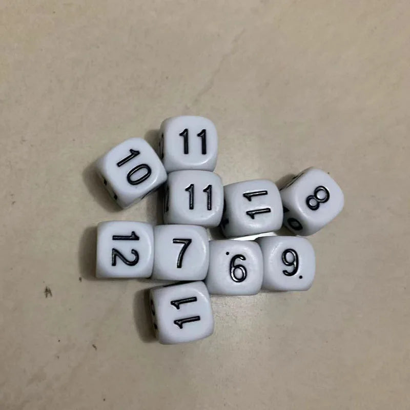 10 pcs/set Math Dice Set 16mm Acrylic Engraved White Rounded Corners Board Game | Dés Mathématiques 16mm Acrylique Coins Arrondis Jeu de Société