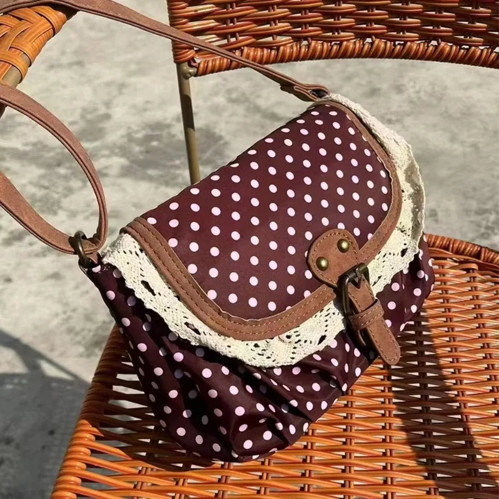 New Polka Dot Vintage Bag Canvas Casual Crossboby Bag Lace One-Shoulder Bag