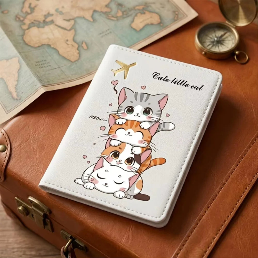Personalized Cat Pattern Passport Cover, Synthetic Leather Travel Accessory for Men, Women & Students