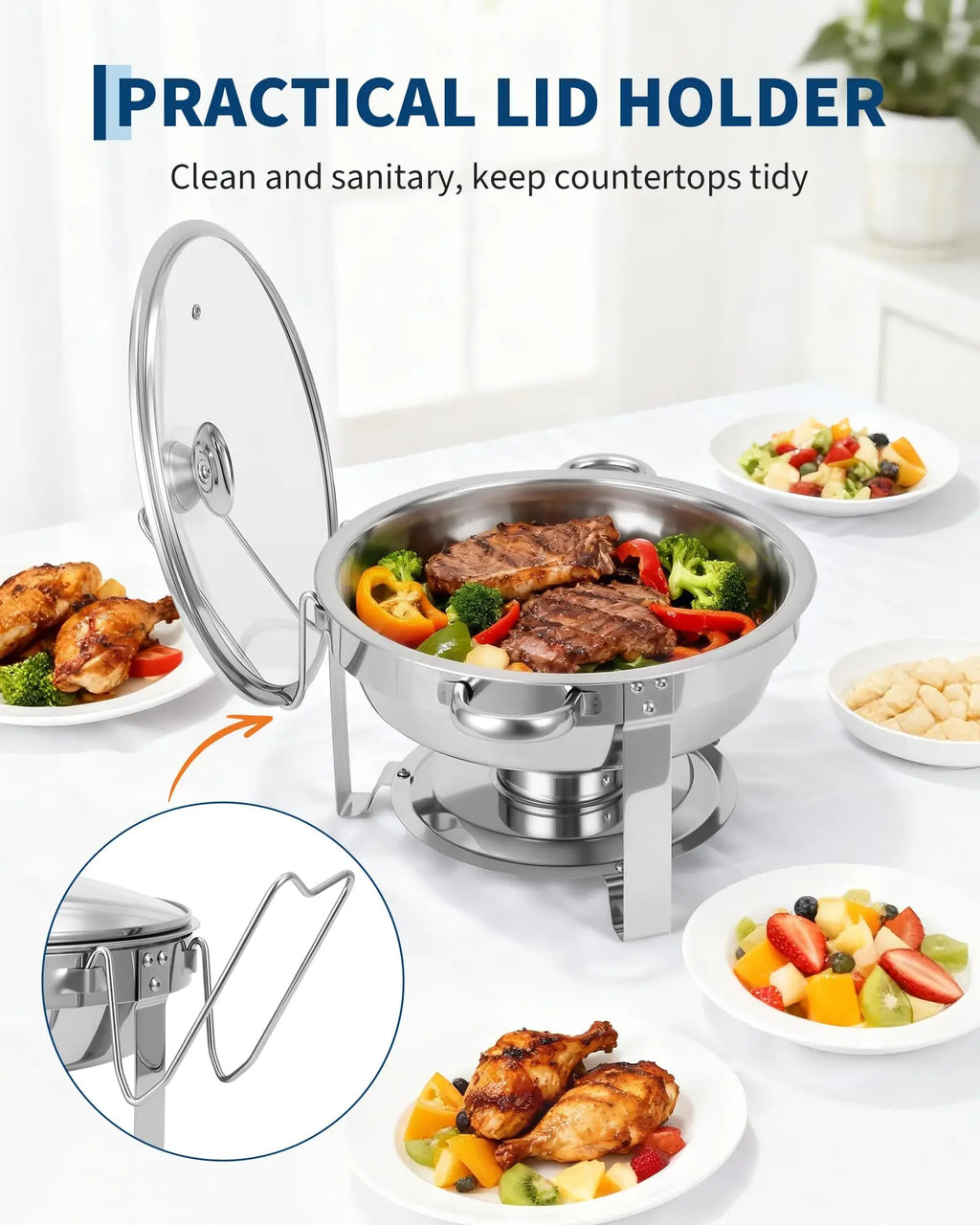 2 Pack 5QT Round Stainless Steel Chafing Dishes Buffet Set with Visible Glass Lid Holder Buffet Food Warmers for Parties Dinners Catering Events