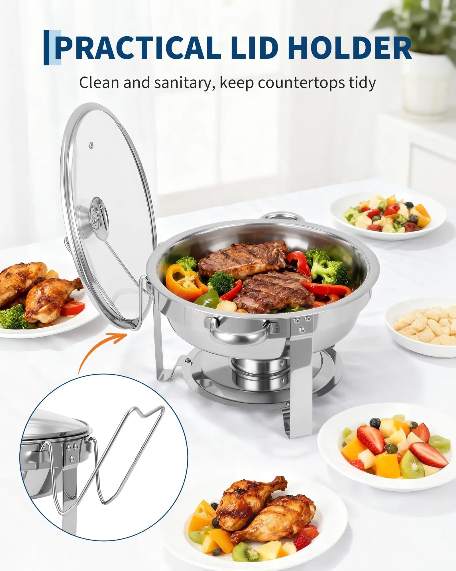 2 Pack 5QT Round Stainless Steel Chafing Dishes Buffet Set with Visible Glass Lid Holder Buffet Food Warmers for Parties Dinners Catering Events