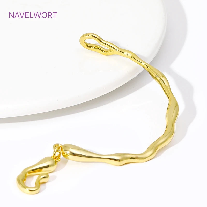 18K Gold Plated Brass Irregular Half Bracelet Connector Curved Tube For DIY Necklace Jewelry Making Connecting Accessories