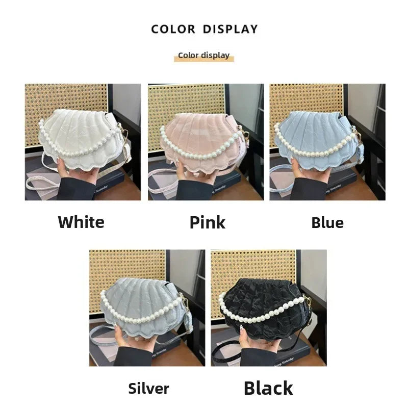 Women's Casual Messenger Bag with Pearl Detailing Trendy Shell Design Niche Fashion Bag for Autumn 2026