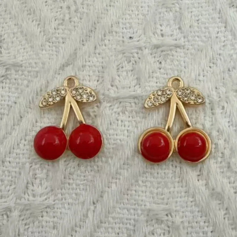 12pcs Amazon Red Cherry Keychain DIY Accessories Water Diamond Resin Fruit Pendant Car Women's Bag Pendant