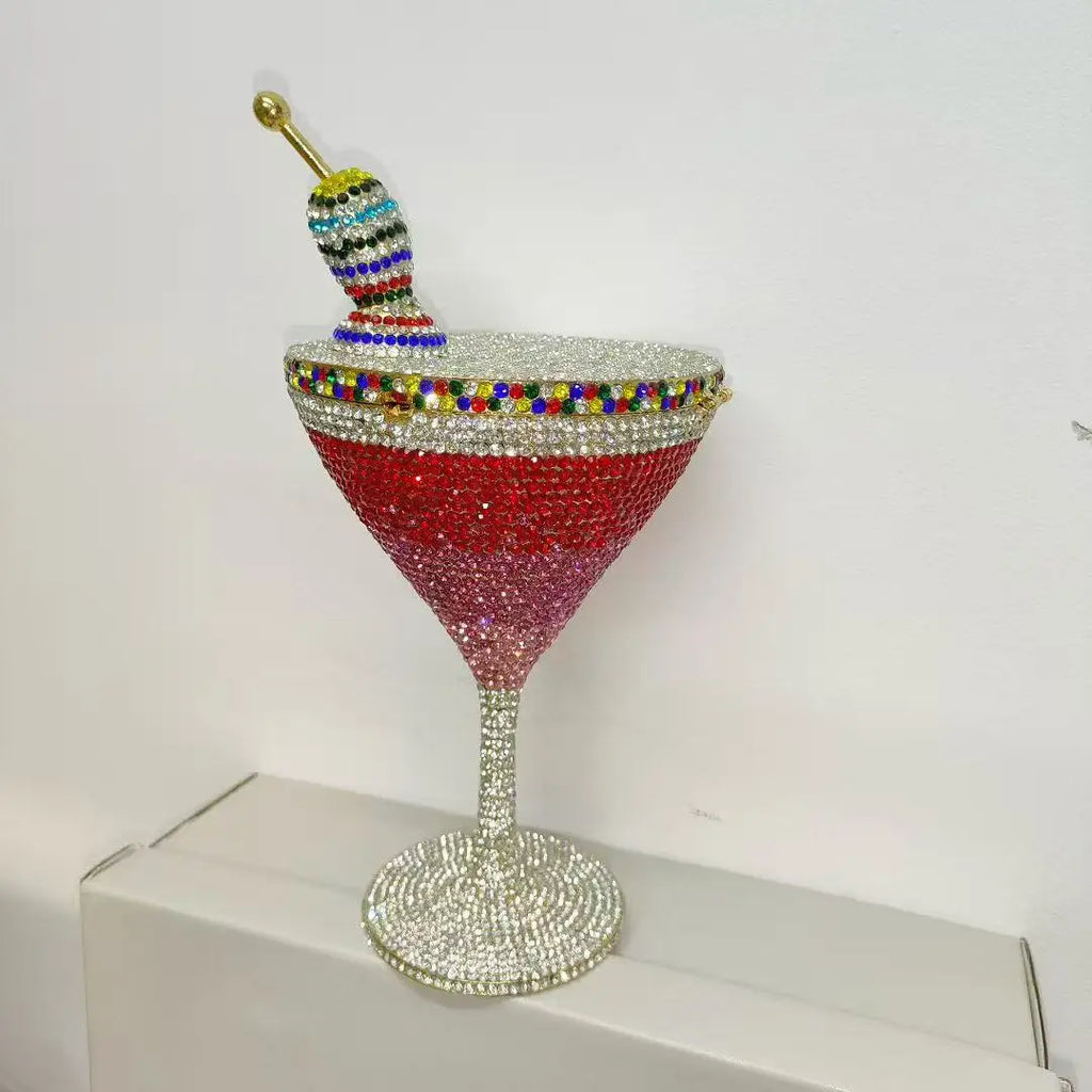WHTUOHENG Martini Evening Bag Diamond Clutches Goblet Shape Crystal Party Rhinestone Wedding Clutch Cocktail Women Purse Handbag