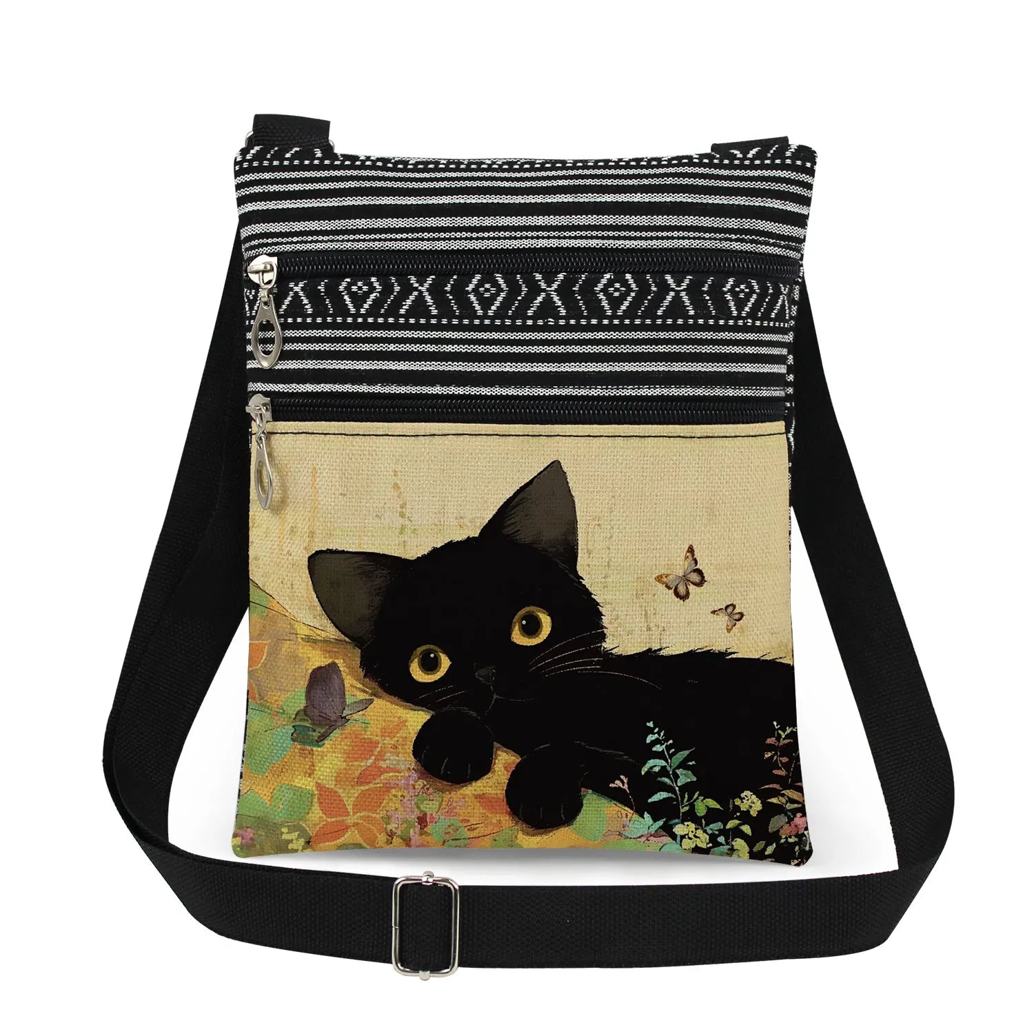 Cute Cartoon Black Cat Print Crossbody Bags Shoulder Bags For Women Daily Travel Portable Small Messenger Bags Catkeeper Gift