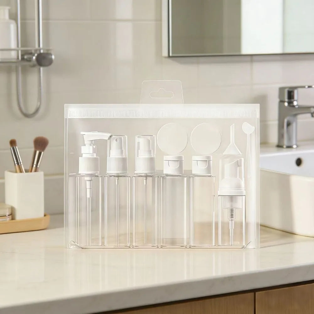 11Pcs Set Refillable Travel Bottles Kit Leak-Proof Portable Clear Travel Cosmetic Containers for Shampoo Lotion Spray Foam Pump