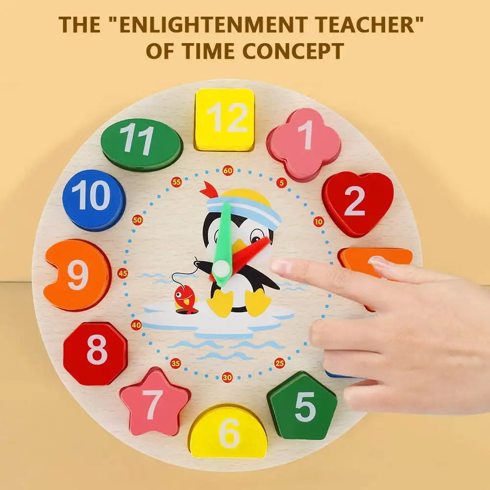 Clock Toy Wooden Teaching Clock Penguin Clock Toys Teaching Time Number Puzzle Stacking Montessori Educational Toys for Kids