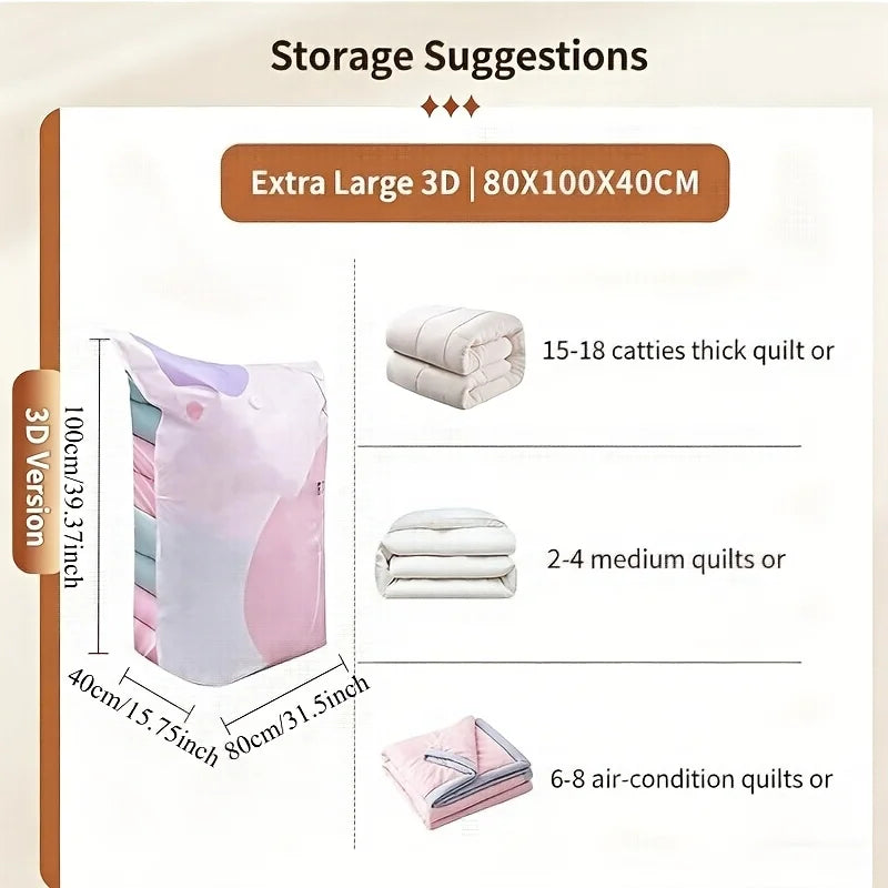 2pcs Pump Free Hand Roll Vacuum Compression Bags,Space Saving Sealed Storage Bags for Bedding Garments Bedroom Closet Organizing