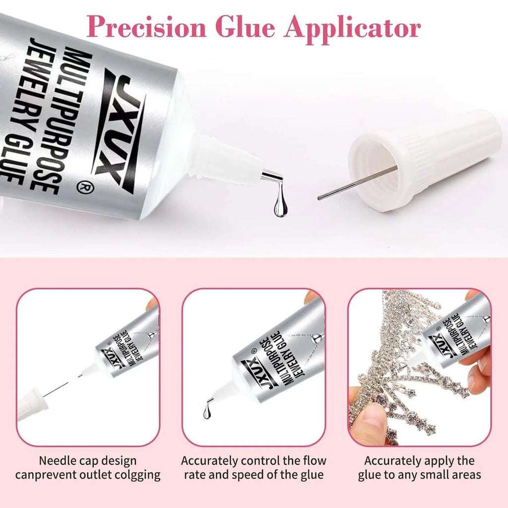 JXVX B7000 Jewelry Glue for Rhinestones,Flexible Super Glue Gel with Precision Tip Multi Function Clear Gem Glue Fabric Adhesive for Cloth Metal Stone Bead Jewelry Making Wood Glass 4pcs.