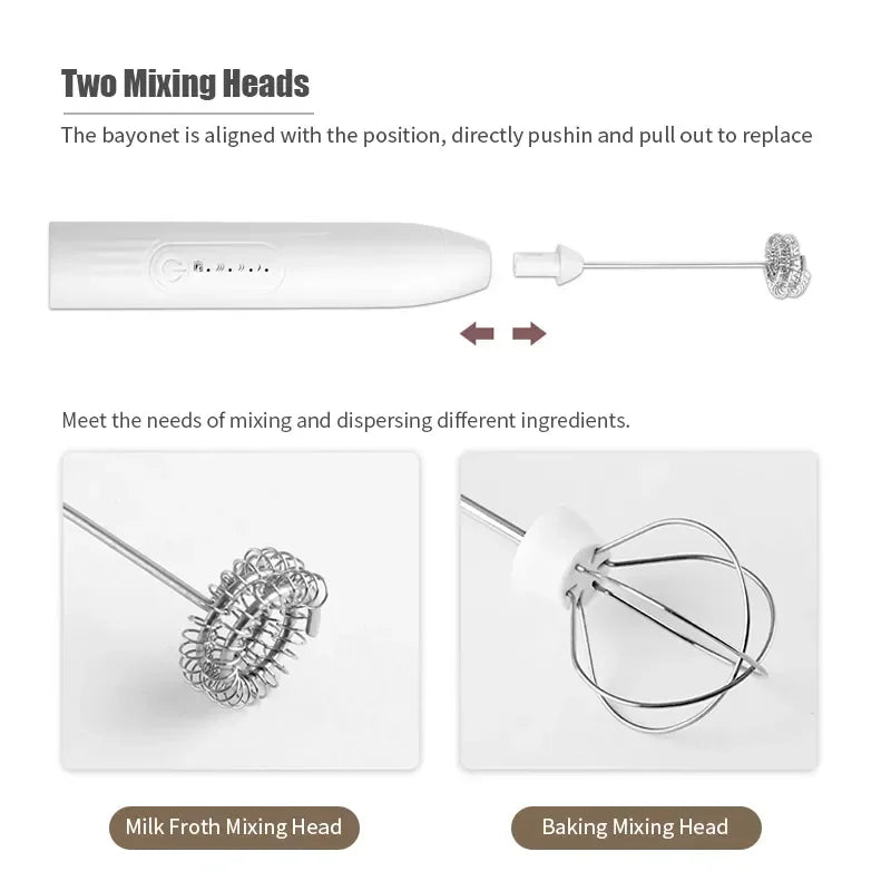 2 in 1 USB Rechargeable Electric Egg Beater Whisk Coffee Mixer Double Heads Milk Frothers  Baking Stirrer Kitchen Gadgets