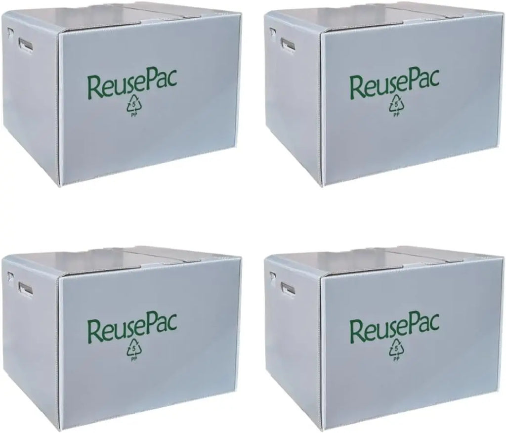Reusable Foldable Box Corrugated PP Lightweight, Storage Moving Mailing, Heavy Duty Stackable, Tape Free Self-Locking Lid for Business Home (Gray, 18x14x12 in)