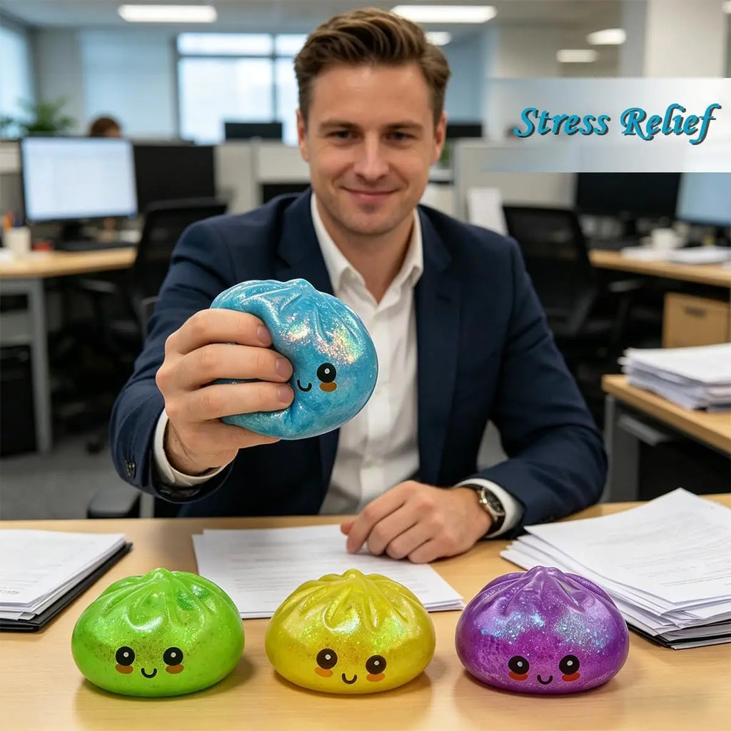 2026 Glitter Glow Dumpling Squishy Stress Balls Colorful Fidget Sensory Toy Stress Relief Stretchy Desk Toy for Kids Adults