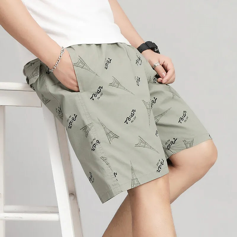 Mens Baggy Casual Shorts Cotton Drawstring Summer Beach Short Stretch Waistband Chino Golf Shorts Zipper Pockets