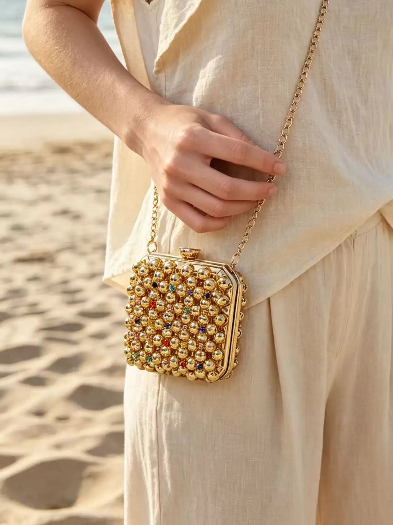 2026 Spring & Summer New Arrival - European & American Fashion Chain Mini Square Bag Acrylic handcrafted beaded mini women’s bag