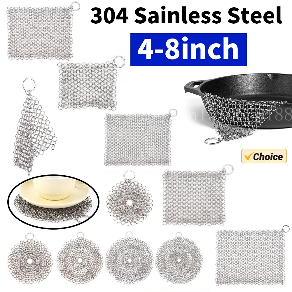 316 Stainless Steel Cast Iron Cleaner Chain Mail Scrubber Brush Pan Net Home Cookware Kitchen Tool Clean Kitchen Small Items