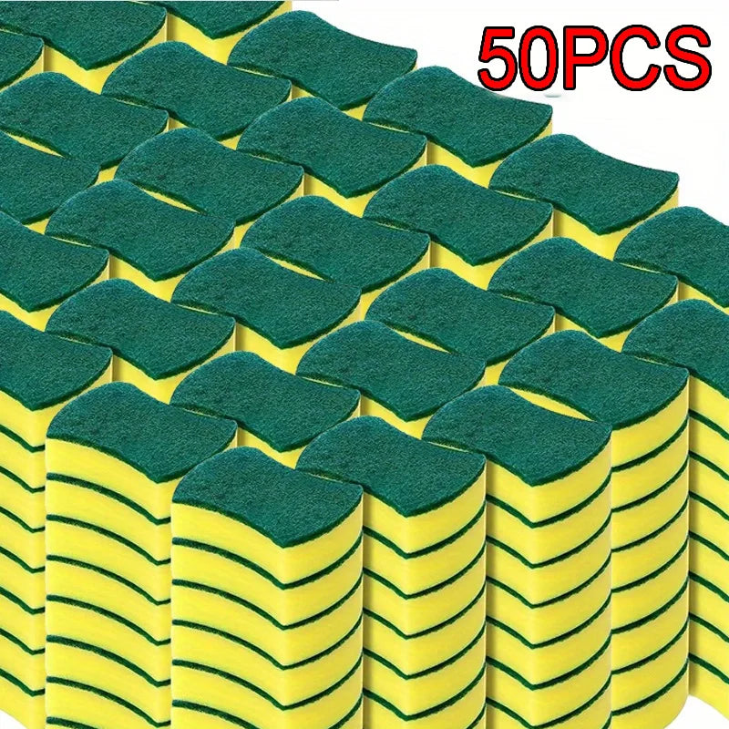 2/50pcs Scouring Pad Double Sided Scrub Bowl Pot Cleaning Sponge Dish Washing Kitchen Tools Home Clean Supplies