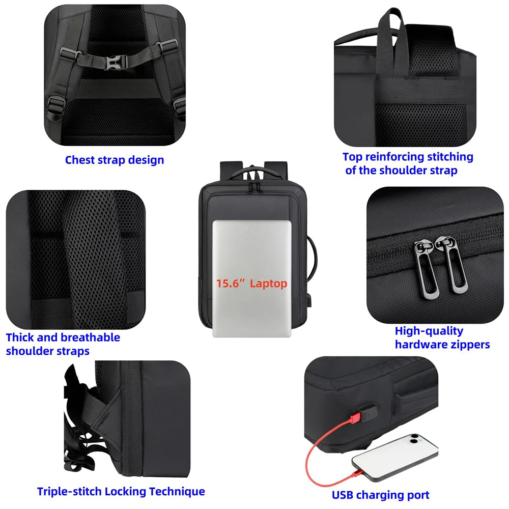 Expandable Business Travel Laptop Backpack USB Charging Port Water Resistant Large Capacity Carry On Computer Bag for Men Women