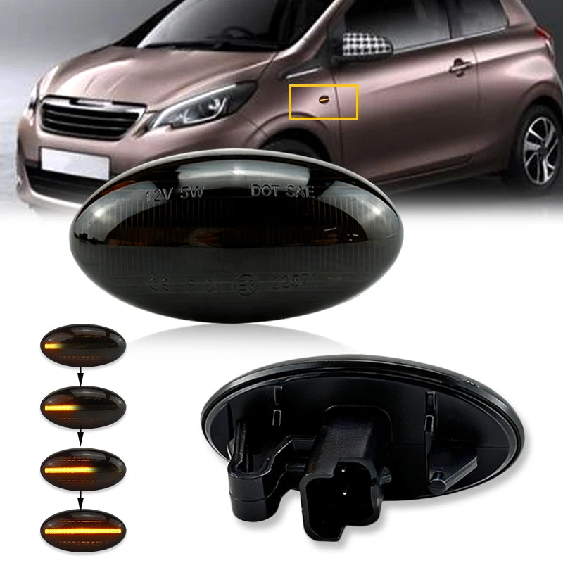 LED Light Side Marker Dynamic Fender Turn Signal For Peugeot Citroen C1 C2 C3 C5 C6 107 206 307 407 607 1007 Berlingo Jumpy