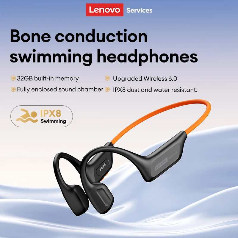 Lenovo S106 True Bone Conduction Headset Bluetooth 6.0 IPX8 Waterproof Headphones 32GB MP3 HIFI Earphones With MIC For Swimming