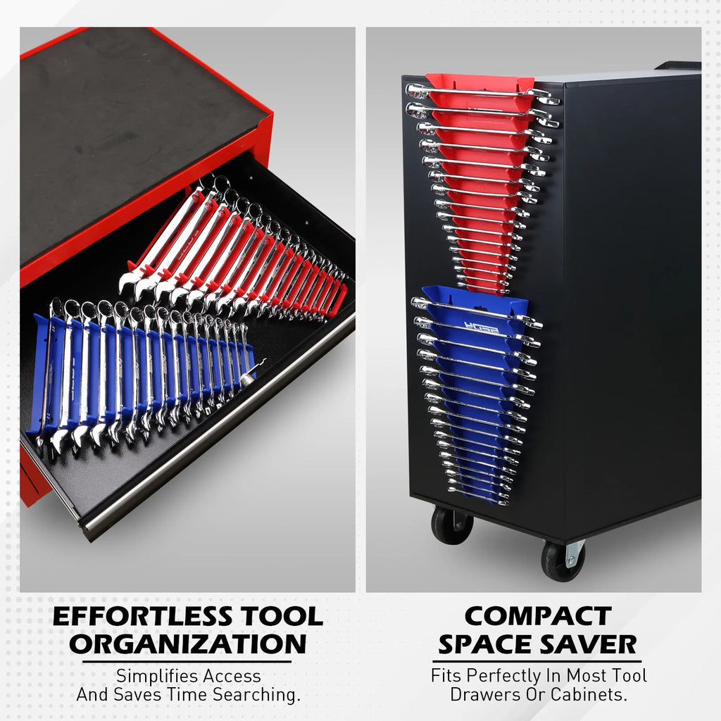 SEDY 2-Pack Magnetic Wrench Organizer 32-Slot Premium Wrench Rack Holder Tool Trays for Toolboxes Drawer Storage