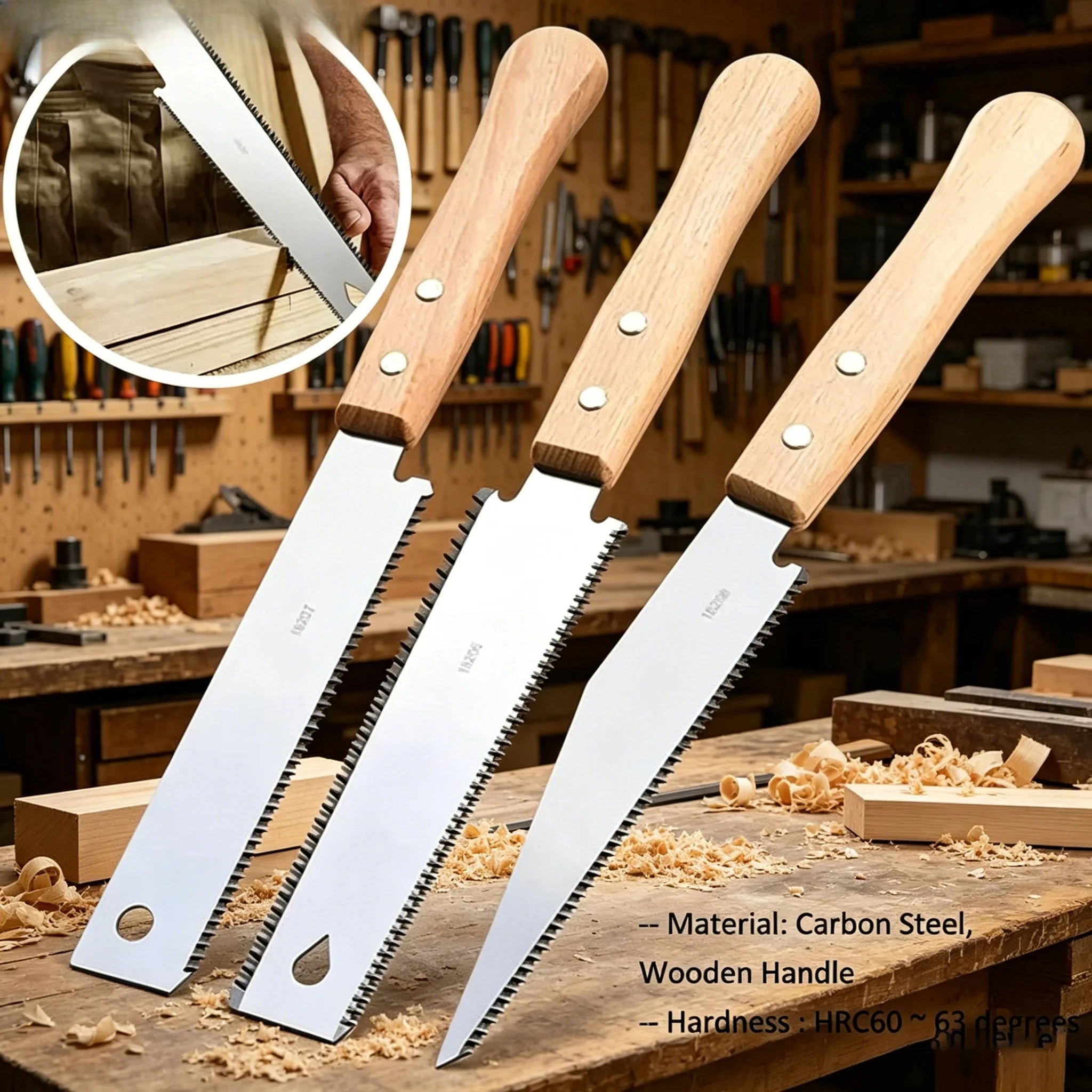 Flexible Fine Tooth Japanese Hand Saw with SK5 Steel Blade, Single & Double Sided Wood Cutter, Durable Woodworking & Garden Tool