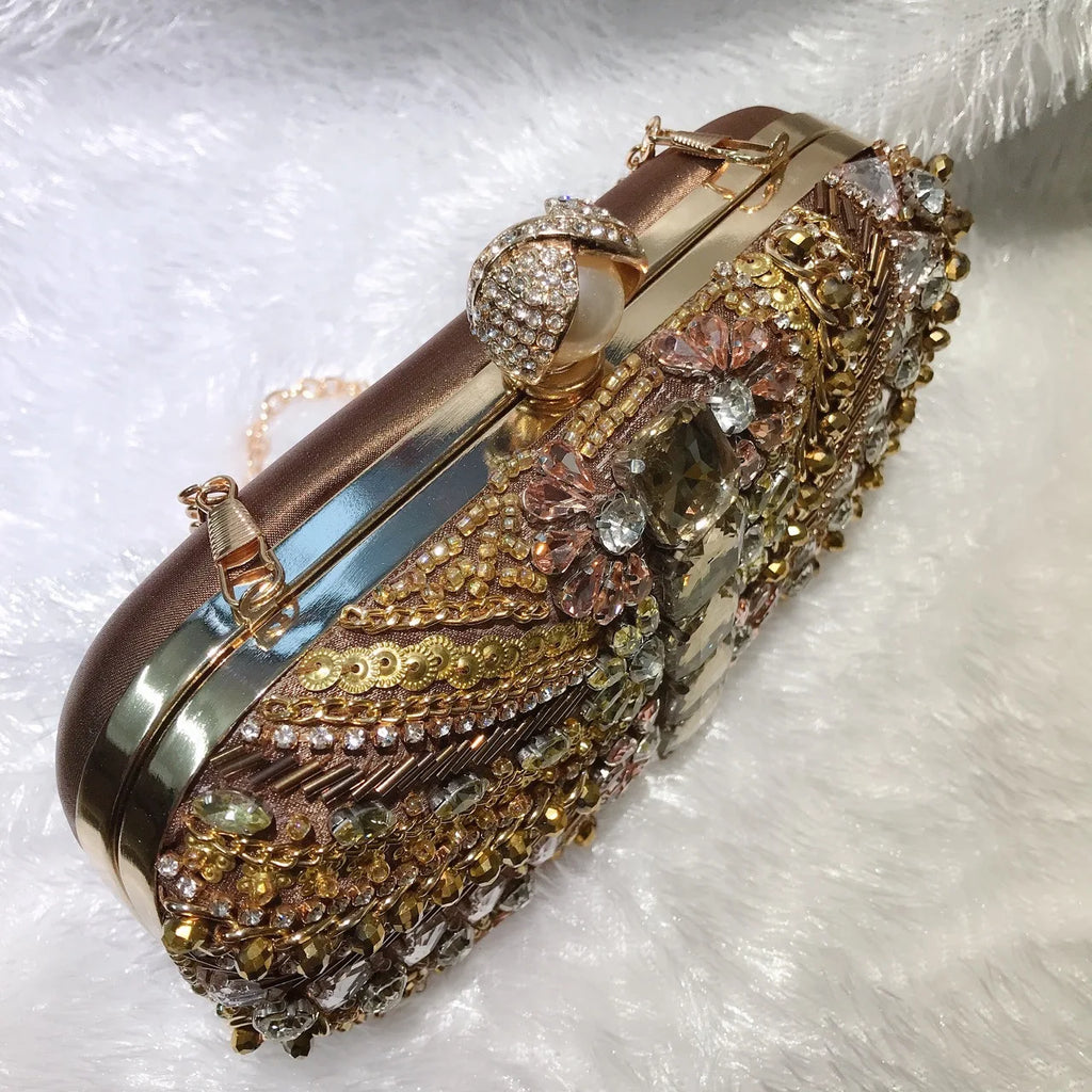 Handbag Autumn New Rhinestone Chain Handheld Dinner Small Square Bag Banquet Dress Color Metal Diamond Texture Women's Bag